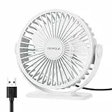 TriPole Ventilator Leiser, Mini Ventilator mit 3 Gang, USB Tischventilator Leistungsstarker Tragbarer mit 360°Neigung. Elektrischer Ventilator klein für Einsatz Büro, Schlafzimmer,Reisen-Weiß