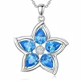 AOBOCO Blumen kette aus 925 Silber – Blau Blumen-Schmuckgeschenk für Frauen