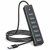 GiGimundo PG7U USB Hub 3.0, 7-Port USB Verteiler, 1M Lang Kabel mit 5V/3A Stromeingang, Mehrfach USB Stecker für PC Laptop, älteres MacBook, PS4, PS5, Flash Drive, Tastatur, Maus 10-BK-EU (100CM)
