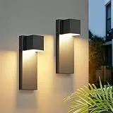 K-Bright LED Außenwandleuchte 16W,2 Stück Außenlampe Außenleuchte 3000K Warmweiß IP65 Wasserdicht | Edelstahl-Wandleuchte für Innen/Außen, Balkon, Garten, Garage & Korridor | Schwarz