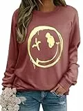 WIEIYM Damen Sweatshirt Langarmshirt Drucken Rundhals Pullover Herbst Winter Bluse Tops Weihnacht Pullover Casual Christmas Sweat Oberteile,Rose Taupe,XL