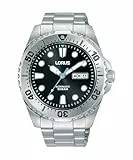 Lorus Herren Analog Automatik Uhr mit Edelstahl Armband,Silber/Schwarz