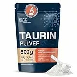 He-Ju Taurin Pulver 500 g, Reines L-Taurin Hochdosiert, Pure Aminosäure Vegan ohne Zusatzstoffe, Taurine Pulverform mit 1g Dosierlöffel, Laborgeprüft, Made in Germany, Sozial Produziert