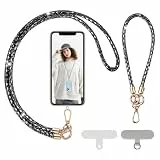 Schwarz Glitzer Handykette Universal, incl. Handykette Lang und Kurz Handgelenk schlaufen zum Umhängen, mit 2 Stück Universelles Patch, Glitzer Handyband Geeignet für alle Smartphones Mädchen Frau