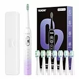 YUNCHI C2 Elektrische Zahnbürste mit 40000 VPM, Schallzahnbürste für Erwachsene & Kinder, USB-C Ladung, 30 Tage Akkulaufzeit, 5 Putzmodi, 2-Min-Timer, 8 Bürstenköpfen, Reiseetui, Lila und Weiß