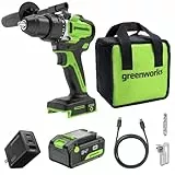 Greenworks 24V Bürstenloser Akku-Bohrschrauber 90 Nm, 21 Stufen, mit 4.0Ah USB-C Akku (24.000 mAh Powerbank) & 65W USB-C Schnellladegerät, DD590