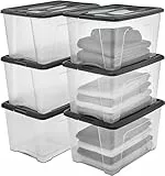 Iris Ohyama Aufbewahrungsboxen mit Deckel, 45L, 6er-Set, Schwarz, Sicherer Verschluss, Stapelbar, Griffe, Schlafzimmer, Schrank, Büro, Organisation, BPA-freies Plastik, Ordnungsboxen, NTB-45
