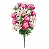 Arborus Künstliche Blumen Friedhof Künstliche Friedhofsblumen Grabgesteck Künstlicher Blumenstrauß 66 cm Künstliche Chrysantheme für Friedhof Kunstblumen für Grabsteine Grabdeko Grabschmuck