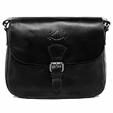 SID & VAIN Schultertasche echt Leder - Handtasche Yale - Umhängetasche Damentasche mit Schultergurt - Ledertasche Damen schwarz handgefertigt