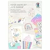 Ursus 8080001F - Papier-Bastelset Cute Rainbow, Set aus Fotokarton, Flechtblättern, Stanzteilen, Flechtstreifen und Stickgarn, inkl. Schritt für Schritt Anleitung