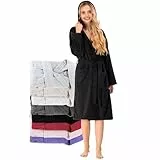 Bademantel Damen - 100% Baumwolle (350g/m²) OEKO-TEX® Zertifiziert - Morgenmantel Damen mit Kapuze, 2 Taschen, Gürtel - Schwarz - M