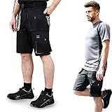 REIS FORECO-TS BJS Arbeitsshorts für Herren, Cargo-Shorts, Sicherheitsshorts, Arbeitsshorts, Garten-Shorts, Schwarz-Hellgrau, Größe: L