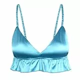 Satini Sissy Rüschen Gerafft Tailliert Seidig Satin Dessous Bralette (Türkis, XL)
