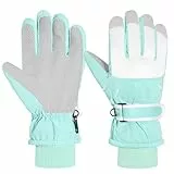MoKo Kinder Winterhandschuhe, Wasserdicht Skihandschuhe mit Elastisch Bündchen für 6-15 Jahre, Winddicht Thermisch Kinder Schnee Handschuhe für Skifahren Snowboarden Rodeln Radfahren, Minzgrün/Weiß, M