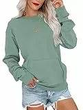 WNEEDU Sweatshirt Damen Rundhalsausschnitt Langarmshirts Herbstoutfits Lässig Bluse Damen mit Känguru Tasche Grün L