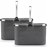 Diurwur®30L Einkaufskorb 2pcs Erschwinglich Picknickkorb Einkaufstasche Tragekorb mit Aluminiumgriff Faltbar große Einkaufskörbe