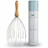 FUCHSI Kopfspinne | Hochwertige Kopfmassage | Gravierter Holzgriff | für die perfekte Entspannung | 20 weiche Metall-Fühler | Massagespinne Kopfmassagegerät