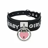 paloli Schwarzes Herz-Vorhängeschloss, O-Ring, Choker-Halskette für Frauen, Punk, Gothic, Buchstabe, Lederhalsband, rosa Vorhängeschloss, 19.1 inches, Leder, Strass