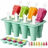 Eisformen Eis am Stiel, 8 Faltbar Eisförmchen Silikon Wiederverwendbar Formen Eiscreme, BPA Frei Wassereis Formen – DIY Popsicle form Ice Pop Maker Se