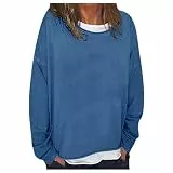 Damen-Sweatshirts, lässiges einfarbiges DIY-Sweatshirt mit lockerer Passform und Rundhalsausschnitt, bequemer und stilvoller Pullover, blau, M