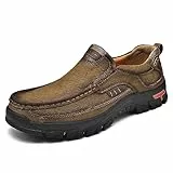 SYLUOQP Lässige Herren-Schuhe, Leder-Herren-Loafer und -Slipper, leichte, atmungsaktive Anzug-Schuhe für Herren, Sneaker-Mokassin-Schuhe für Arbeitsfahrer (Color : Brass, Size : 51 EU)