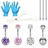 WillTen 13Pcs Bauchnabel Piercing Kit, 14G Bauchnabel Ringe CZ Bauch Ringe 316L Stahl Piercing und Piercing Klemme Bauch Kit für Frauen Bauchnabel Piercing
