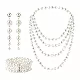 Axvxby Vintage Imitation Perlen Set 3 Stück Perlen Accessoires mit Perlenkette 3-reihig Stretch Armband 1920er Jahre Accessoires für Party Party Hochzeit Abschlussball Festival