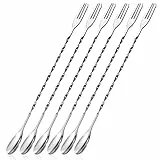 Cocktaillöffel Barlöffel Edelstahl Cocktail-Rührlöffel Gabel Langer Spiralmuster Cocktail-Mixlöffel 32cm 6 Stück (Silber)