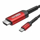 JSAUX USB C auf HDMI Kabel 5M [4K@60Hz], USB Typ C zu HDMI Kabel [Thunderbolt 3] kompatibel mit MacBook Pro 2021, Macbook Air, iPad Pro 2020, Galaxy S22/ S21, Surface Book 2 Usw - Rot