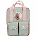Depesche 13406 Miss Melody Romantic Fields - Rucksack in Grün und Rosa, mit Pferde Patch und Glitzer, Tasche mit verstellbaren Trägern