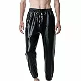 UHouse Jogginghose Herren Party Disco Hose Basic Glitzer Herrenhosen Glänzend Straight Leg Pants Festival Leichte Sommerhose Karneval Freizeithose Dünner Stoffhose Schwarz L