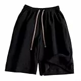 Herren Wrinkled Ice Silk Shorts Schnelltrocknend Loose Fit Elastische Taille Kordelzug Lässige Sporthose für Sommer Strand Laufen Gym Schwarz (L Schwarz)