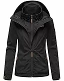 MARIKOO leicht gefütterte Damen Übergangsjacke Kurze Sommerjacke mit kuscheligem Fleece-Innenfutter und großer Kapuze Erdbeere Black2 Gr. M