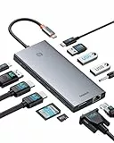 【Chip-Optimiert】Baseus USB C Docking Station 3 Monitore, 13-in-1 USB C Hub mit 2 HDMI 4K@60Hz, DisplayPort 4K@60Hz, VGA, USB 3.1 10 Gbps, PD 100W und Ethernet für Dell/HP/Lenovo/Surface Laptop