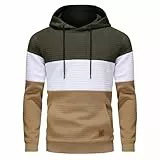 YuKaiChen Herren Pullover Herren Patchwork Hoodie Langarm Jacquard Kaputzenpullover Farbblock Sweatshirt mit Taschen Armeegrün Weiß Khaki XX-Large