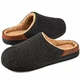 LongBay Herren Wollartige Hausschuhe mit Memory Foam und weichem Sherpa-Futter für drinnen und draußen Schwarz, 43