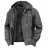 Jamicy Winterjacke Herren Fleecejacke Warme Gefüttert Outdoor Jacken Winddichte Übergangsjacke Vintage Parkajacke Einfarbig Funktionsjacke mit Kapuze Sale Herren Grau L
