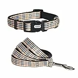 YUDOTE Begie Hundehalsband- und Leine, Nylon, kariert, britischer Stil, weich, stark, passendes Set für kleine Rassen, tägliches Spazierengehen