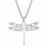 YAYAKO Edelstahl fliegende Libelle Halskette Kette Anhänger Libelle Geschenke für Frauen Mädchen Frühling Sommer Insekt Charms (Versilbert)