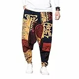 Pejihota Herren Loose Hip-Hop Harem Pants Cotton And Linen Bohemian Casual Aladdin Yoga Harem Pants Bloomers Drop Crotch Pants Retro Print mit Pockets, rot, XL
