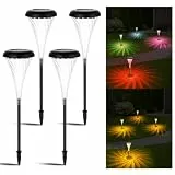 Solarlampen für Außen Garten, 4 Stück Warmweiß & 7 RGB Farbwechsel Solarleuchten Garten Deko Beleuchtung, IP65 wasserdicht, LED Gartenleuchten Solar Wegeleuchten für Außen, Terrasse, Rasen, Hof, Wege