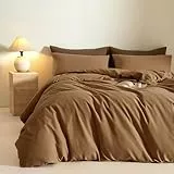 Michorinee Bettwäsche 220x240 Baumwolle Braun Kuschelig Weich Bettbezug Set 3 Teilig Uni Einfarbig Modern Baumwollbettwäsche ÖKO-TEX Bettwäsche-Sets mit 2 Kissenbezüge 80x80 cm und Reißverschluss