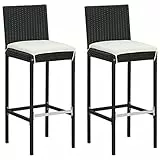 vidaXL 2X Garten Barhocker mit Kissen Barstuhl Tresenhocker Thekenhocker Tresenstuhl Thekenstuhl Küchenhocker Gartenmöbel Schwarz Poly Rattan