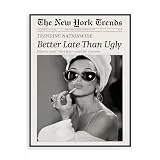 Dazzlewall New York Trends Wandbilder, Schwarz Weiß Zeitung Better Late Than Ugly Funky Feminist Leinwand Bilder für Wohnzimmer Schlafzimmer Deko 30×40 cm Ungerahmt