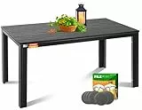 KESSER® Gartentisch 156x78cm für bis 6 Personen Esstisch Wetterfest & UV-Beständig | Outdoor Tisch mit pulverbeschichteter Stahl-Gestell & Kunststoff Tischplatte in Holz-Optik inkl. 6 Filz-Untersetzer