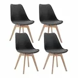 WOLTU Esszimmerstühle 4er Set, Skandinavische Küchenstühle Retro Design, Sitzfläche aus Kunstleder, mit Massivholz Beinen, bis 150 kg belastbar, Grau