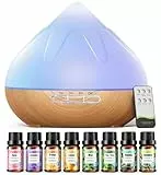 Aroma Diffusor Set für Ätherische Öle 500 ML, 8 x10 ML Ätherische Öle, Aromatherapie Diffuser Mit Fernbedienung,14 Farben LED Mit 4 Timer-Einstellung