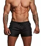 TMEOG Badehose für Herren Schnelltrocknend Badeshorts Kurz Herren Badehose Männer Schwimmhose Boxer Kurze Hose Schwimmshorts mit Reissverschluss(Schwarz, M)