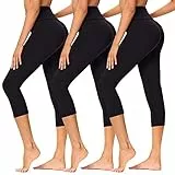 TNNZEET 3er Pack Capri Leggings Damen 3/4 für Sport, 7/8 Leggins High Waist Hose Sporthose für Gym Yoga(Schwarz/Schwarz/Schwarz,L-XL)