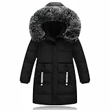 Tilozs Kinder Winterjacke Mädchen Wintermantel Länge Steppjacke Trenchcoat Winter Jacke Warmer Parka Mantel mit Fellkapuze Outdoor, Schwarz, 140(Herstellergröße: 140)